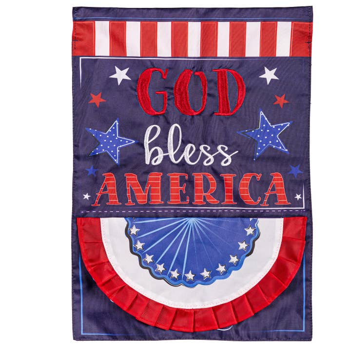 Patriotic God Bless America Applique Garden Flag for wholesale by Evergreen Enterprises