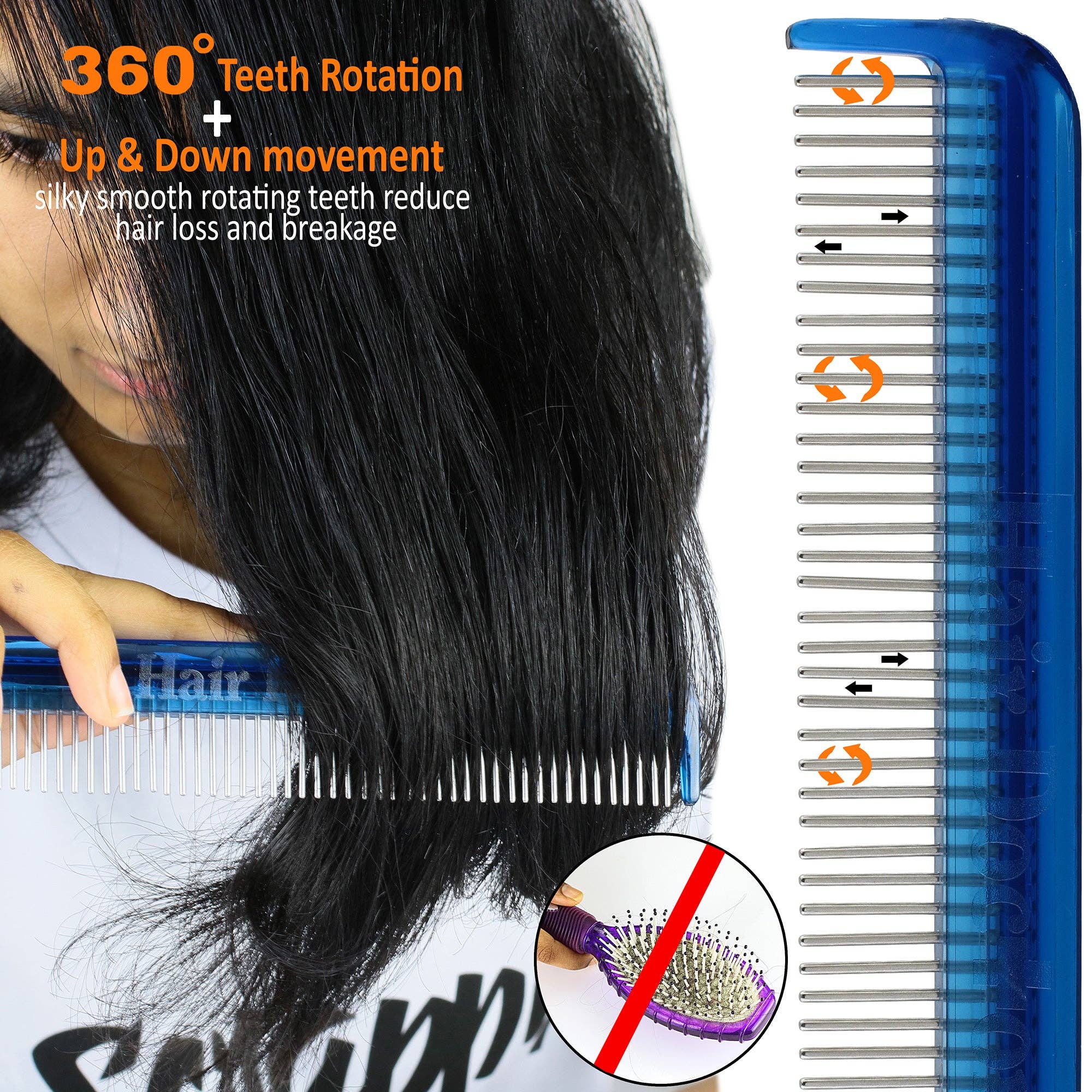 Original Hair Doctor - Wholesale Hair Brush/Comb - Dual-Spaced Rotating Pin Comb decreases hair breakage8