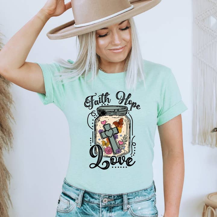 Faith Hope Love Repeat T-shirt | Graphic Top for wholesale by KM Clothing
