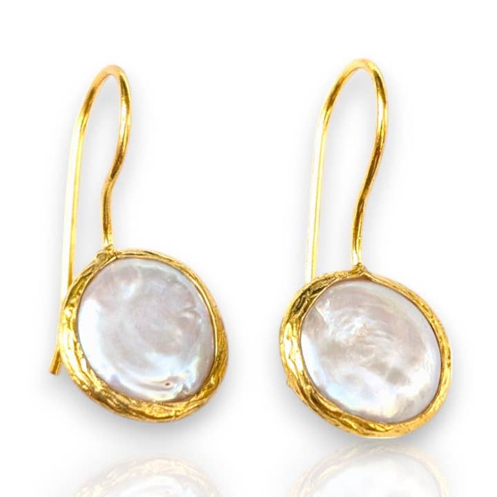 Coin Pearl Drop Handmade Gold Earrings | Non-Tarnish for wholesale by ZEYZEY