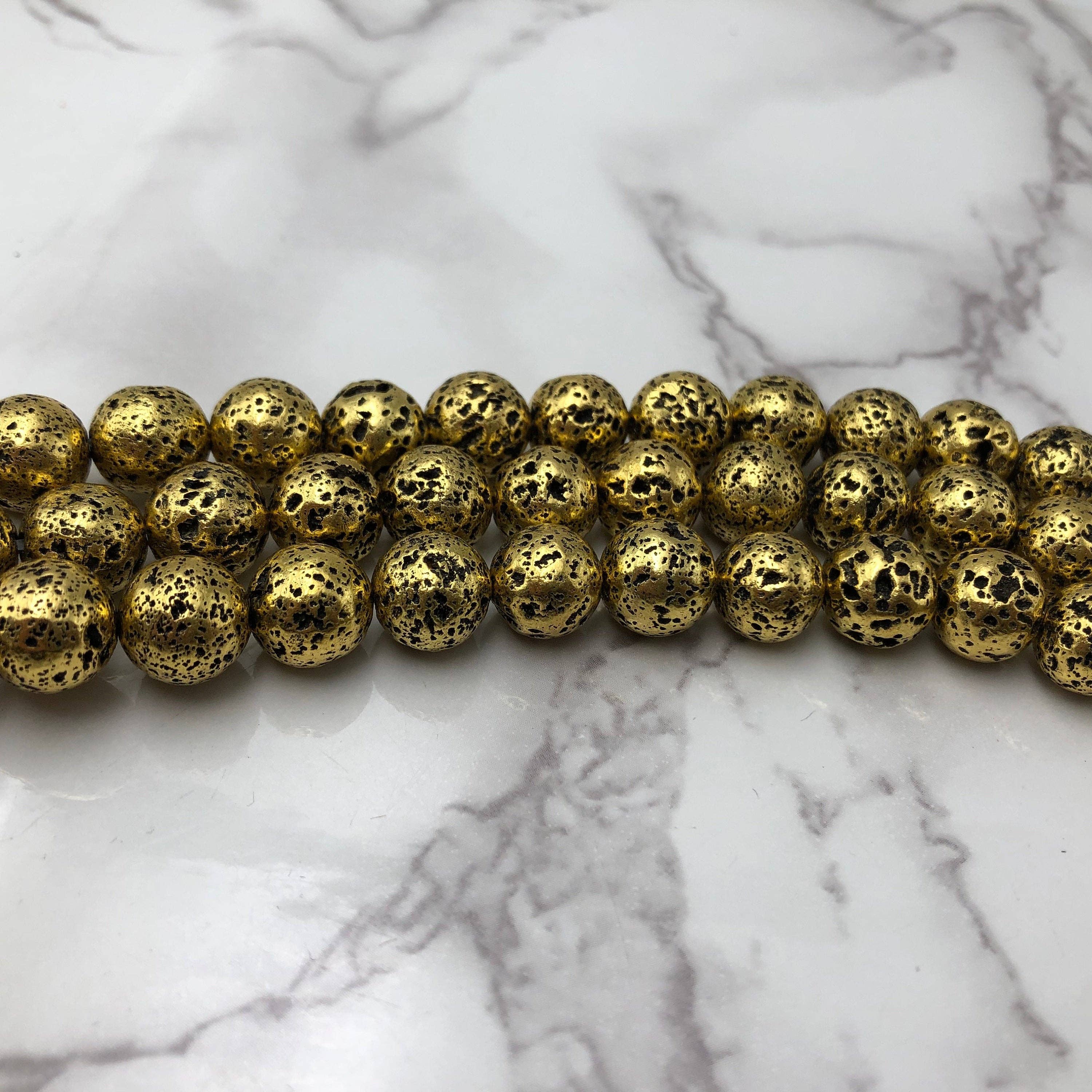 CRCBEADS - Wholesale Beads - Gold Coated Lava Rock Stone Beads 6mm 8mm 10mm 15.5" Strand4