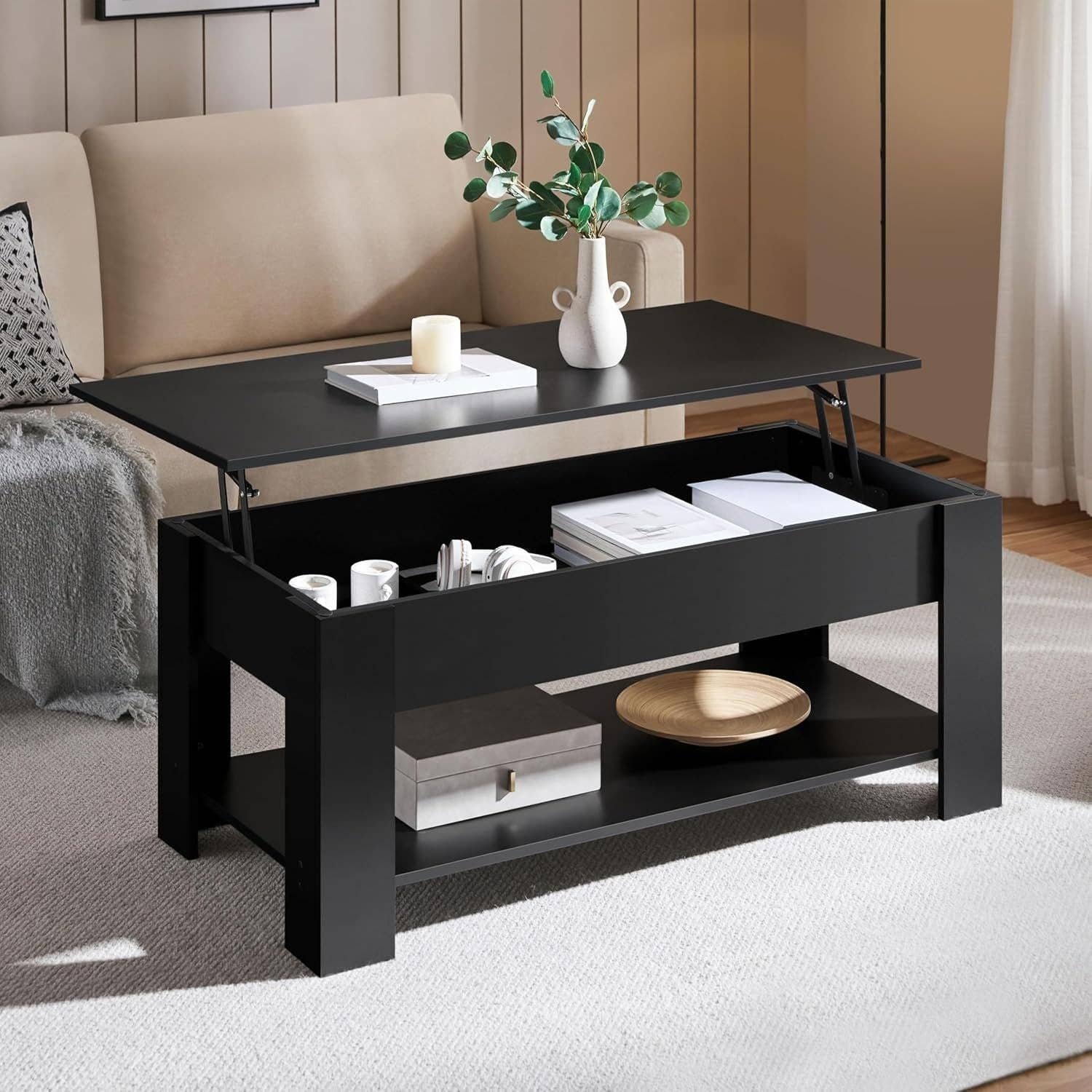 Black Lift Top Coffee Table With Hidden Compartment 47.5 Inch for wholesale on Faire1