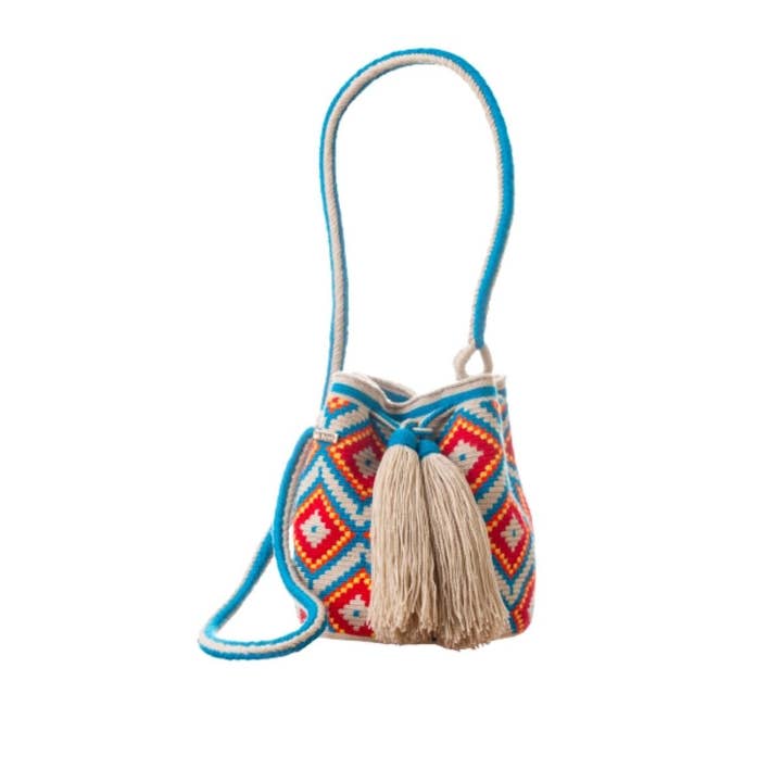 Blue/Orange Wayuu Mini Bag for wholesale by Hilo Sagrado