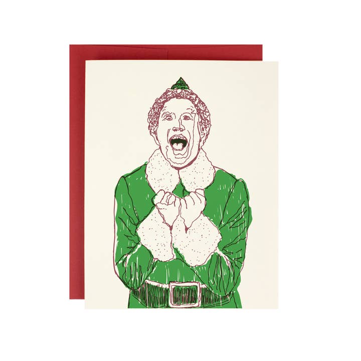 Buddy The Elf Christmas Letterpress Card for wholesale by Hat Wig Glove Co.