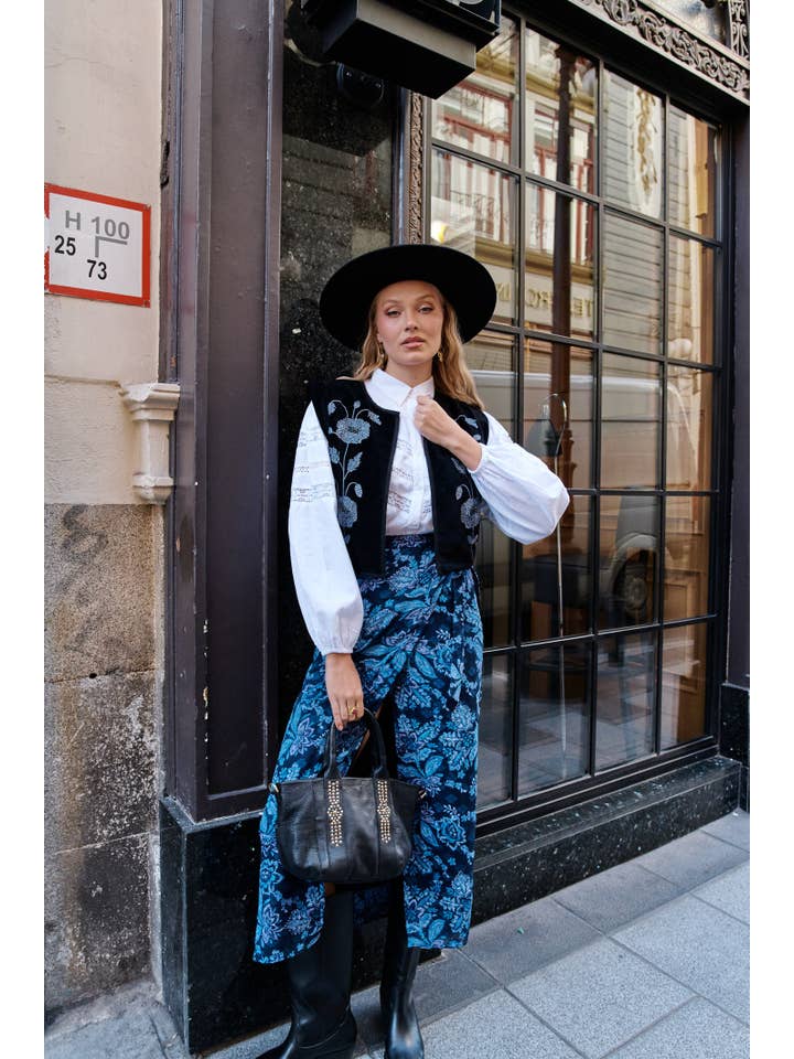 Piti Cuiti - Vente Jupe – femme - Jupe midi portefeuille imprimée bleue ROMI