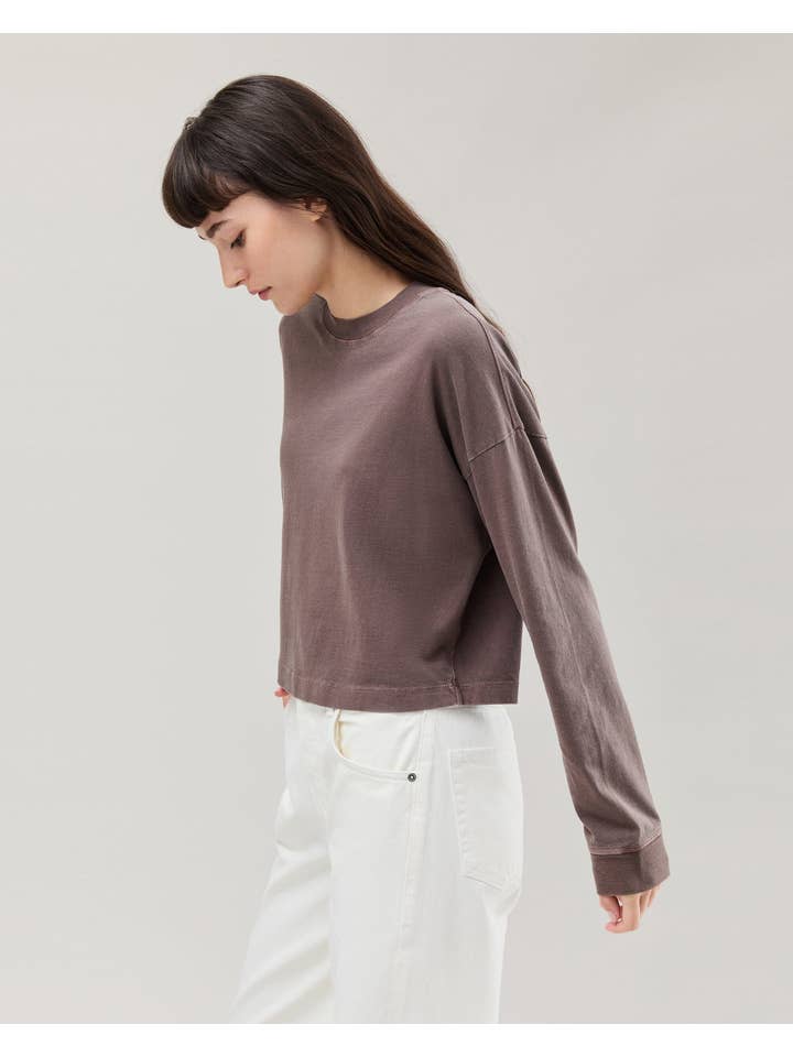 Womens Relaxed Crop Long Sleeve Tee - Pigment Dye Jersey - Mole for wholesale on Faire2