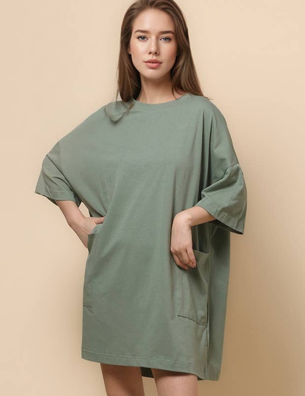 Sweetkama - Wholesale Dress - Women's - Ladies Soild Color Tee Mini Dress SKD46814