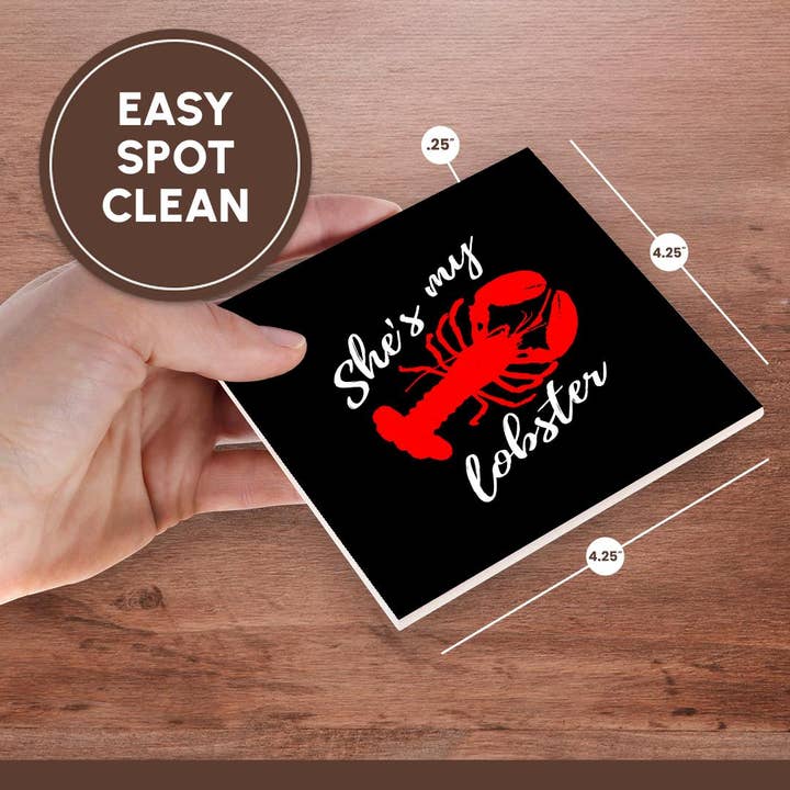 3dRose – Großhandel Untersetzer – 3dRose, Sie ist mein Hummer mit rotem Hummer. Weiße Schrift auf schwarzem Hintergrund., Untersetzer6