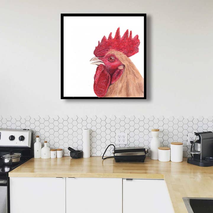 Décoration murale pour salon d'oiseaux - Imprimé d'art animal de la ferme coq pour la vente par Kristie Lyn Studios