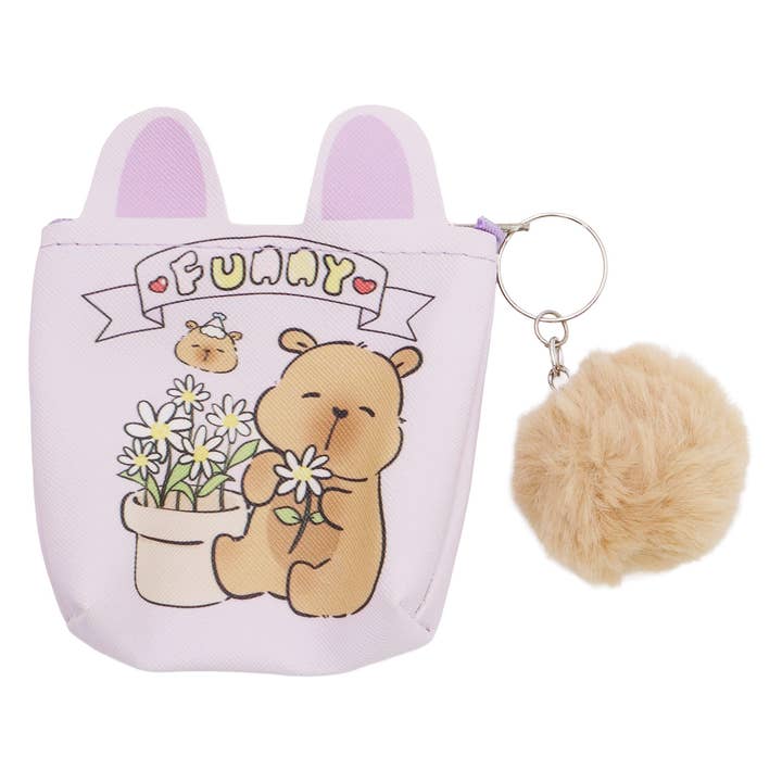 ASSORTED Capybara Pom Pom Vegan Leather Coin Purse Bag for wholesale on Faire8