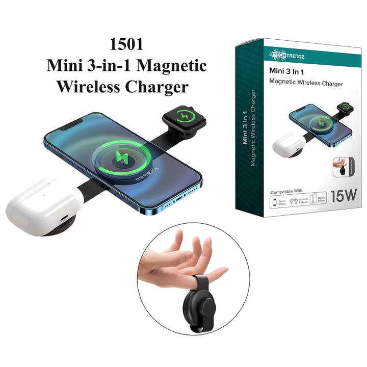 Mini 3in 1 Magnetic Wireless Charger for wholesale by Tech Trendz