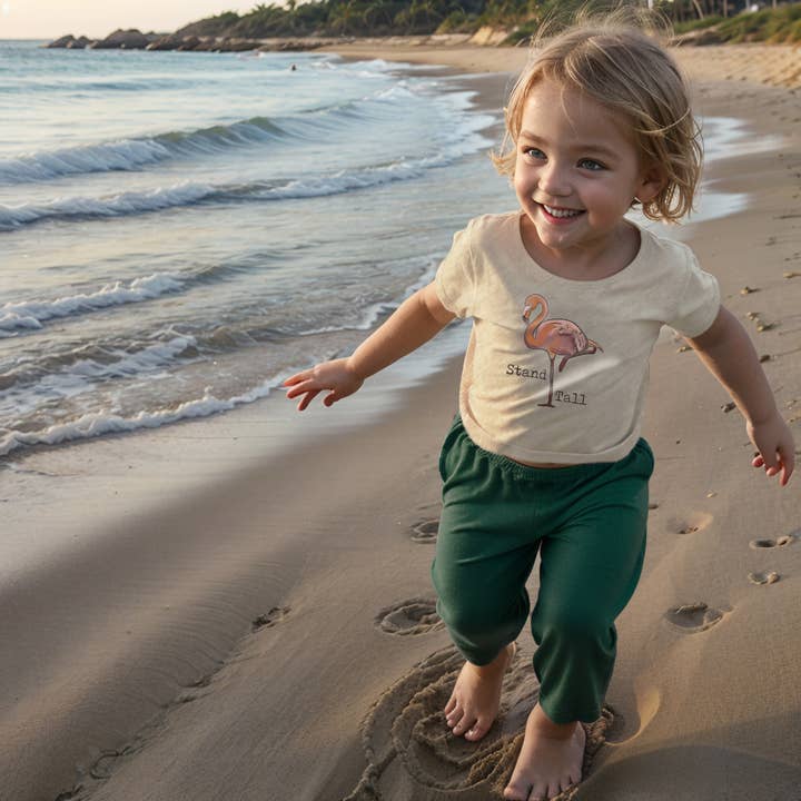 Barefoot Baby - Vente T-shirt sérigraphié – enfant - Vêtements « Stand Tall » Beach Flamingo Ocean Beach pour garçons et filles