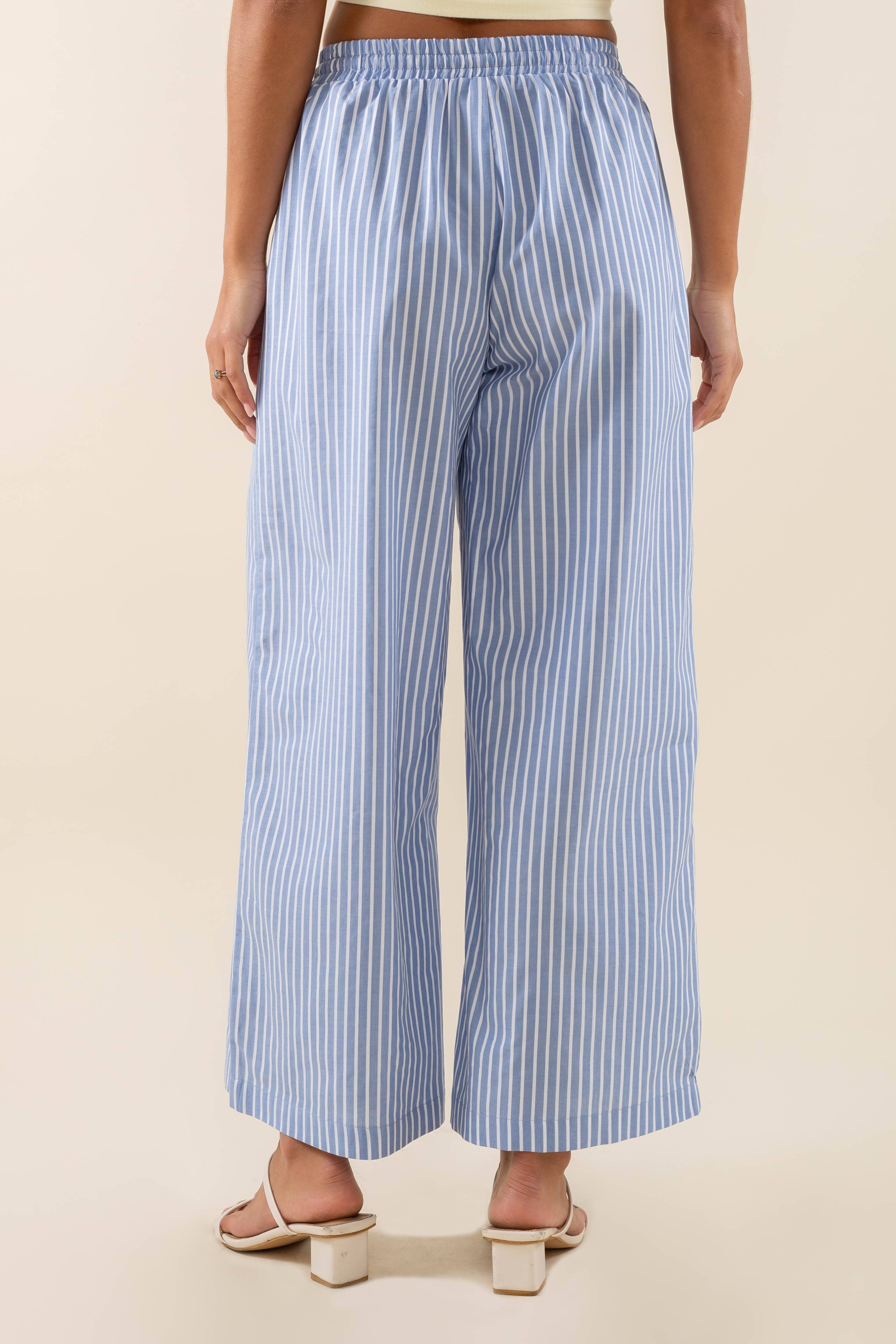 NLT - Venta al por mayor Pantalones - Mujer - Pantalones culotte de pierna ancha con rayas verticales y cintura elástica con cordón8