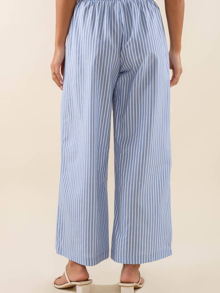 NLT - Venta al por mayor Pantalones - Mujer - Pantalones culotte de pierna ancha con rayas verticales y cintura elástica con cordón8