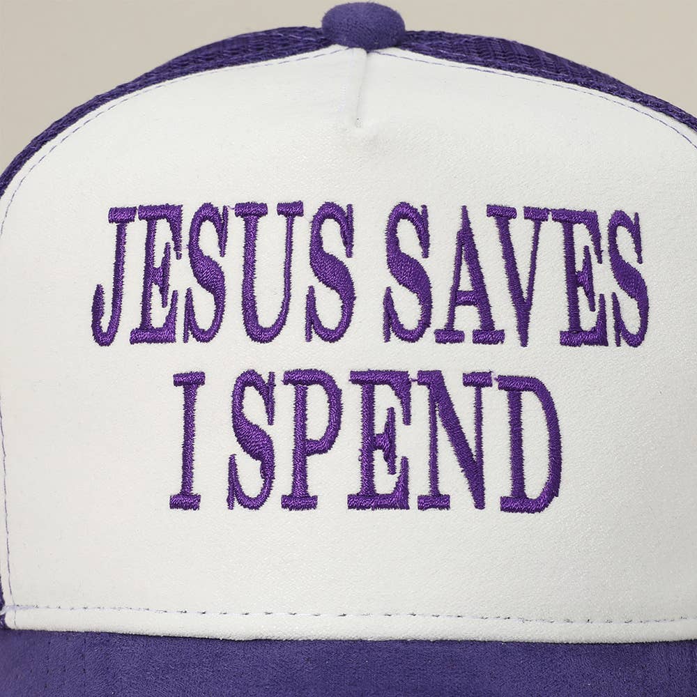 Sensibling Corp. – wholesale Truckerkeps – Dam – JESUS SPARAR JAG SLÖSAR Broderad Mesh Bak Suede Truckerkeps8