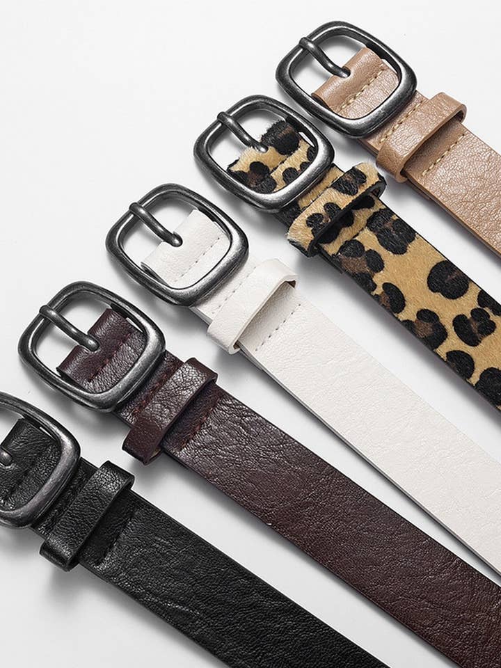 CWABE01260_LEOPARD PRINT SQUARE BUCKLE BELT FOR WOMEN for wholesale by NINEXIS