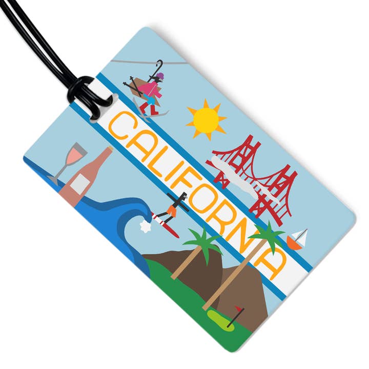 California Luggage Tag w/ Black Strap for wholesale by R. Nichols Stationery & Gifts