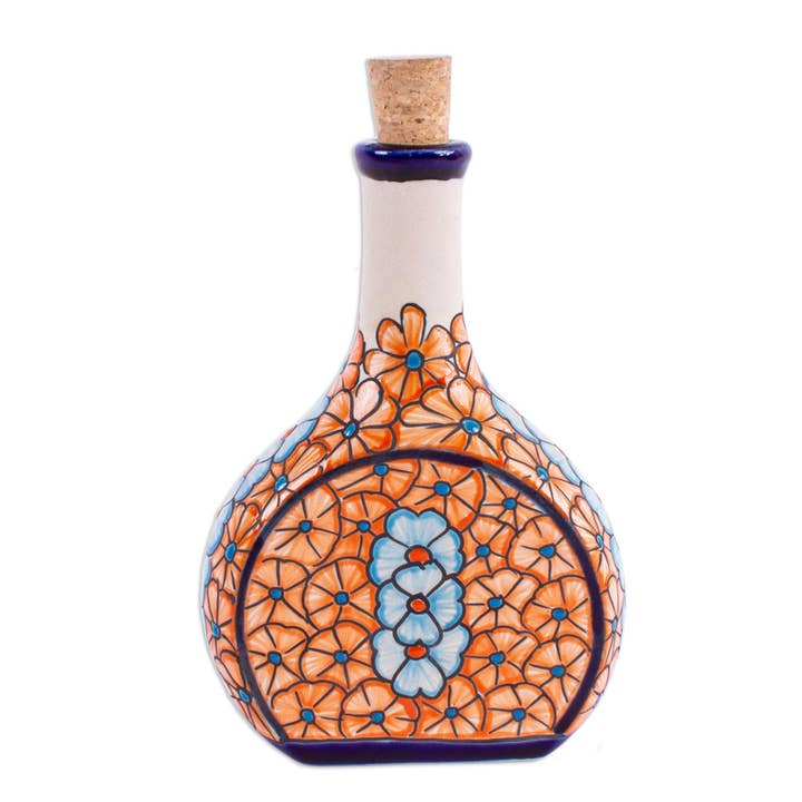 Carafe en céramique Novica faite à la main Floral Spirits pour la vente par NOVICA