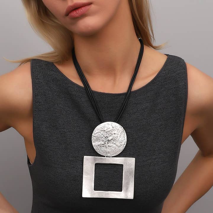 Antique silver plated Geometric Design Necklace and other Purchase Wholesale designs by liza kim. Free Returns & Net 60 Terms on Faire trending on Faire.