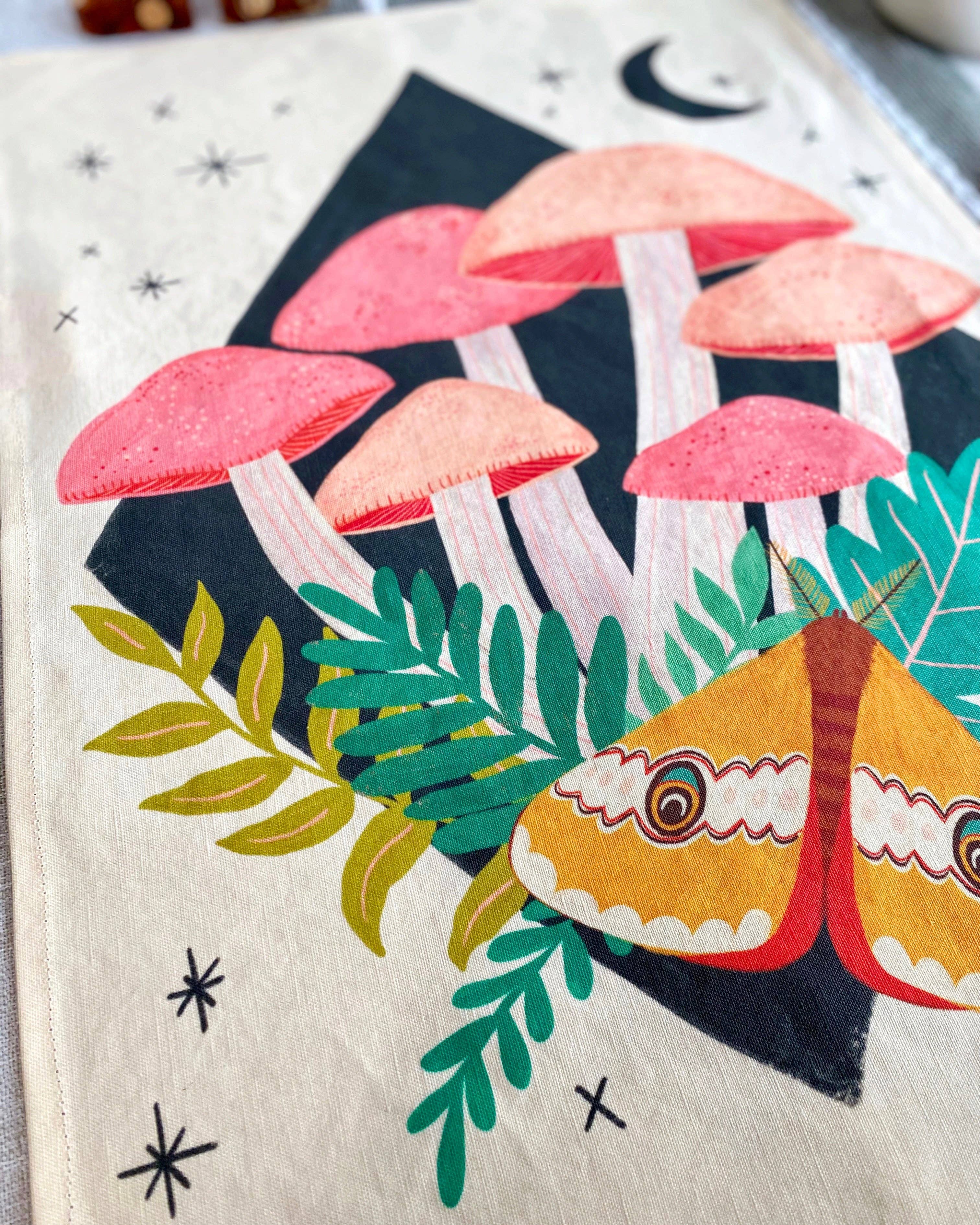 Dream Folk Studio - Wholesale Tea Towel - Midnight Mushrooms Linen Cotton Handmade Tea Towel5