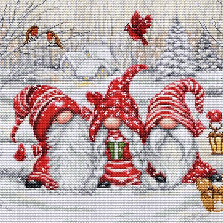 Cross Stitch Kit Luca-S - Three Gnomes in Wood, BU5050 for wholesale by Luca-S