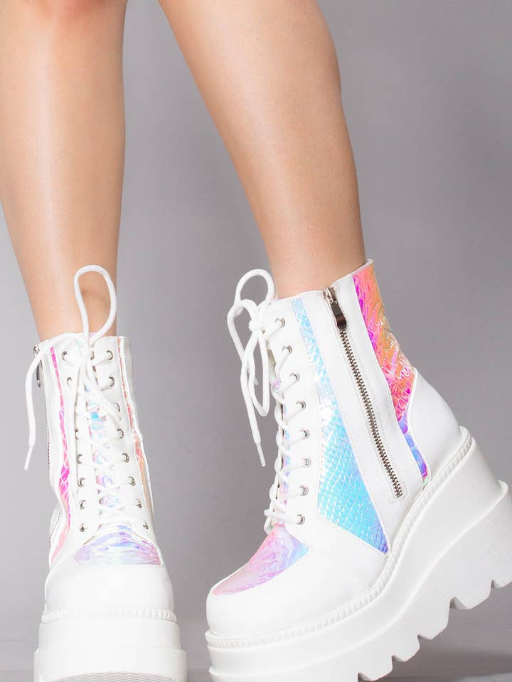 LASR - Wholesale Combat/Military Boots - Women's - x LASR Exclusive RADIO Liquid Love White Platform Boots2