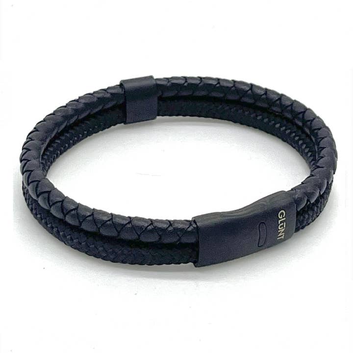 GLUNT - Wholesale Woven/Braided Bracelet - DBN BLACK - BLACK LEATHER0