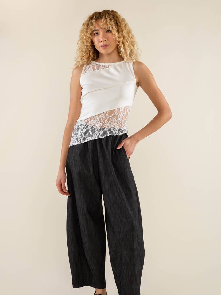 Lola Lace Contrast Asymmetrical Tank - Plus Size for wholesale by NLT