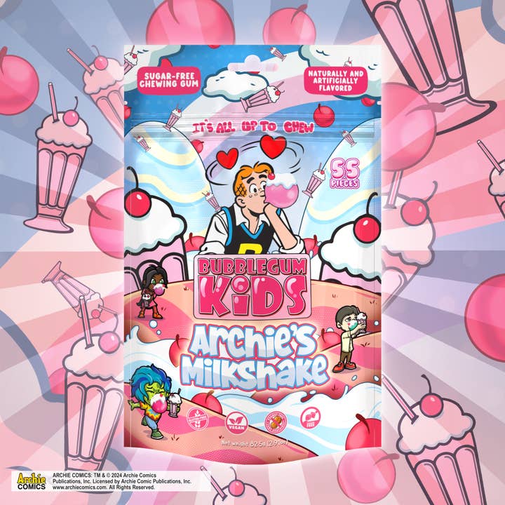 Bubblegum kids – wholesale Tuggummi – Archie® Milkshake (55 st) Krämig jordgubbsockerfritt tuggummi