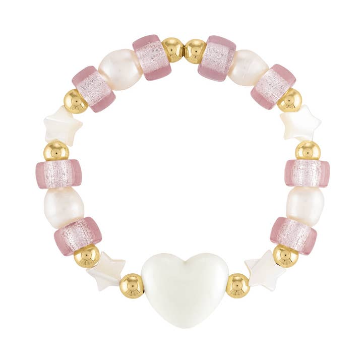 Bracelet en perles de verre ivoire Puff Heart pour la vente par Olivia Le