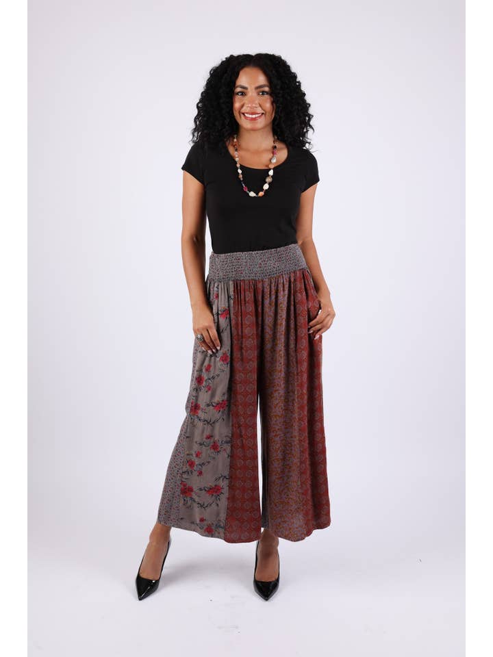 Sacred Threads - Wholesale Pants - Women's - Vintage Berry Fall Tone Patchwork Palazzo Pants3