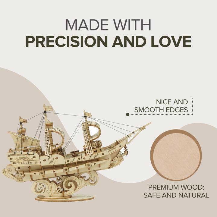 Hands Craft - Wholesale Puzzle - Kids - 3D Laser Cut Wooden Puzzle: Sailing Ship3