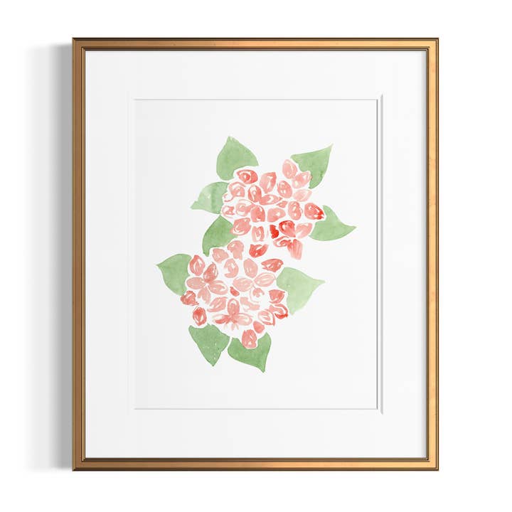 Pink Hydrangea Floral Watercolor Print for wholesale by Jaime Cain Art