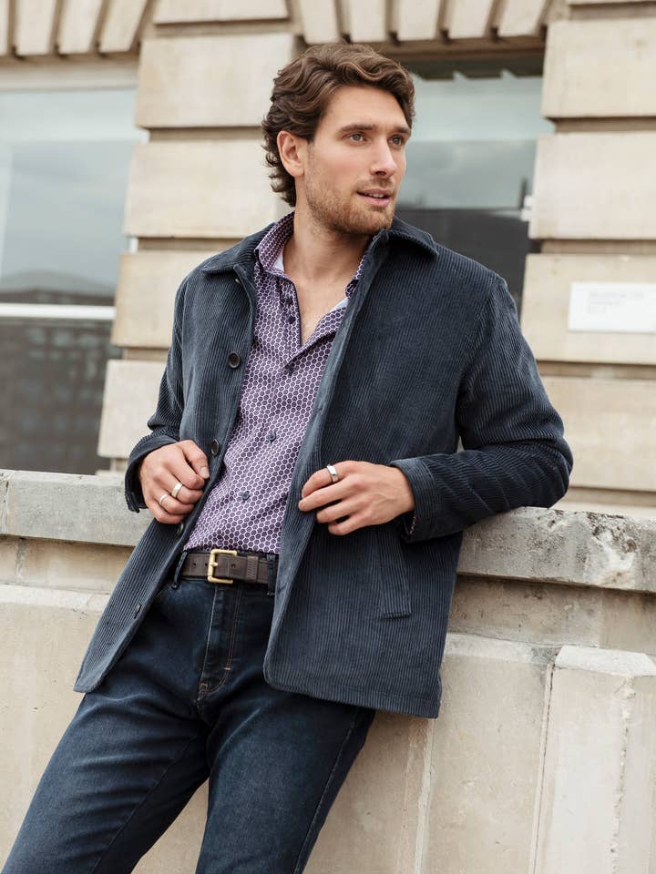 Cotton Corduroy Jacket in Steel Blue for wholesale by GUIDE LONDON