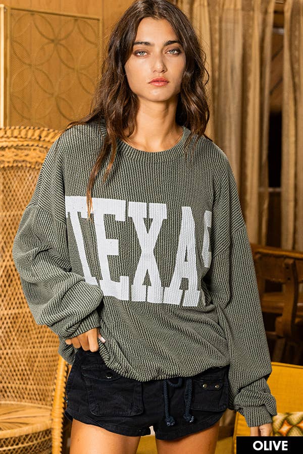 BUCKETLIST INC - Wholesale Graphic Sweatshirt - Women's - T1770 -'Texas' Comfy Graphic Sweatshirt, Gameday12