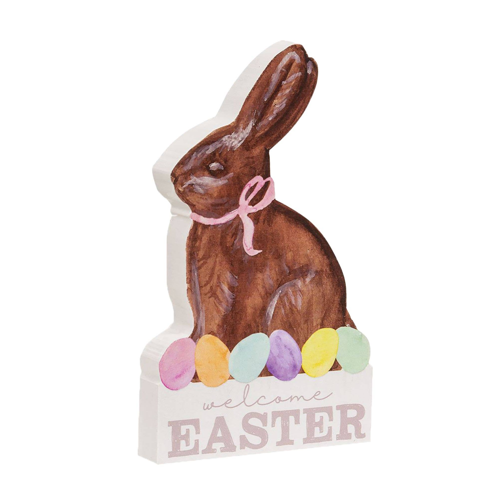 Col House Designs – wholesale Decorative tabletop object – Welcome Easter Chunky Chocolate Bunny Sitter0