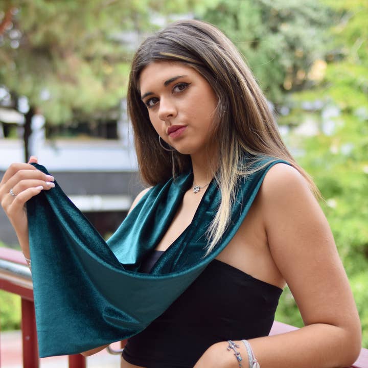 Petitama - Venta al por mayor Bufanda - Mujer - Bufanda infinita con lazo esmeralda para mujer, terciopelo oversize