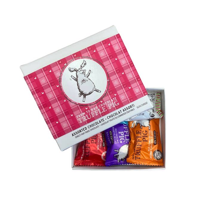 Assorted Chocolate Truffle Piglets - Heart Gift Box for wholesale by Truffle Pig