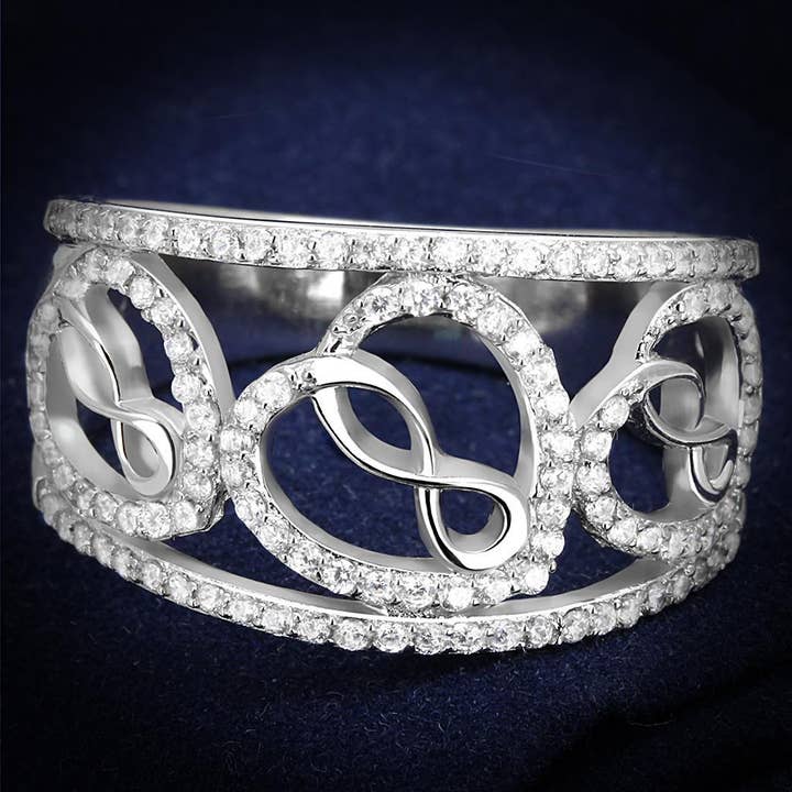 TS573 - Rhodium 925 Sterling Silver Ring with AAA Grade CZ in Clear for wholesale by Alamode