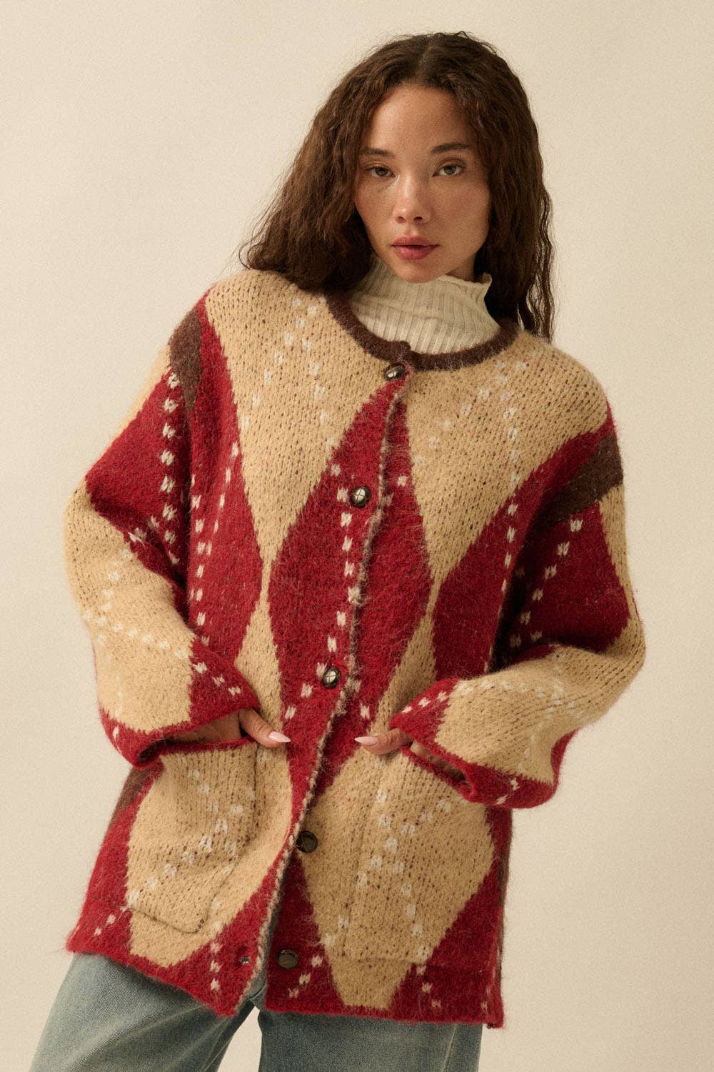 Promesa USA - Wholesale Cardigan - Women's - Argyle Plaid Button-Up Pocket Cardigan3