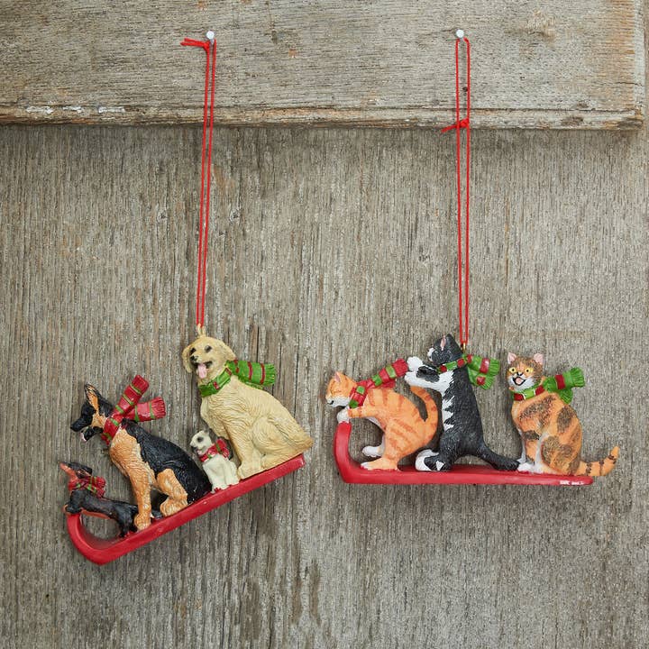 C&F Home - Wholesale Ornament Set - Christmas Cat & Dog Sled Ornament Set 2