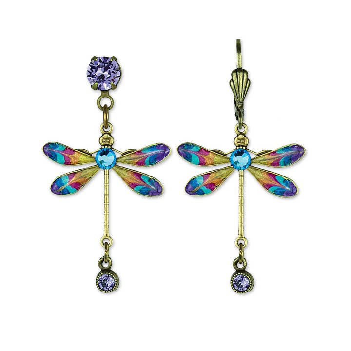 Ava Crystal Dragonfly Charm Earrings for wholesale by Anne Koplik Designs, Inc.