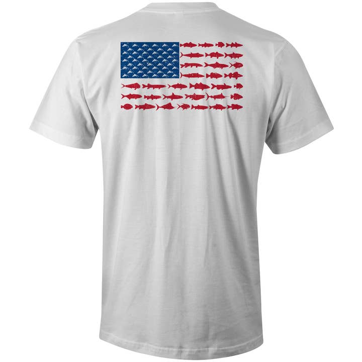 Distressed American Fish Flag T-Shirt (White) for wholesale by Chasing Fin
