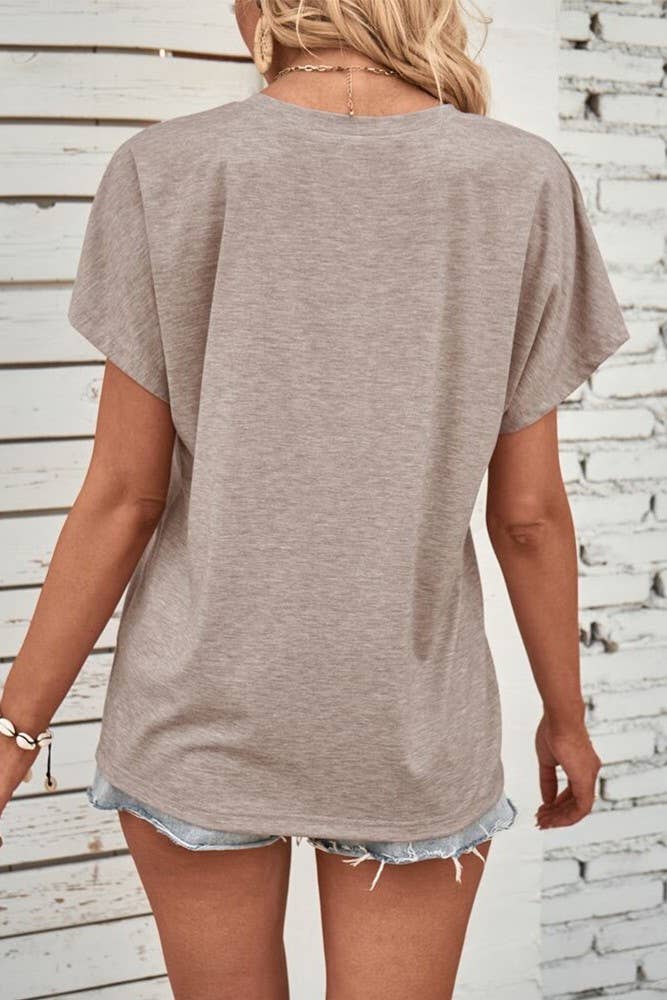 UNISHE - Wholesale T-shirt – women's - Summer Button Up V-neck Plain Short Sleeves Top ZK12849