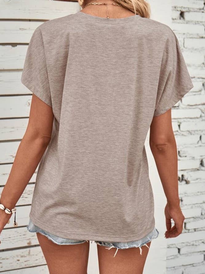 UNISHE - Wholesale T-shirt – women's - Summer Button Up V-neck Plain Short Sleeves Top ZK12849