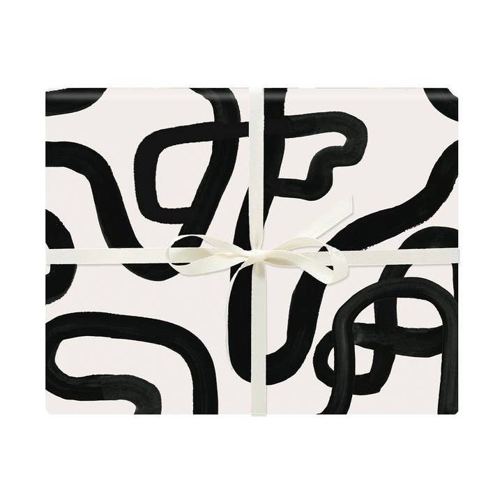 Idlewild Co. – rolo de papel de embrulho por atacado – Embrulho de presente Squiggle Preto & Branco - Rolo de 30