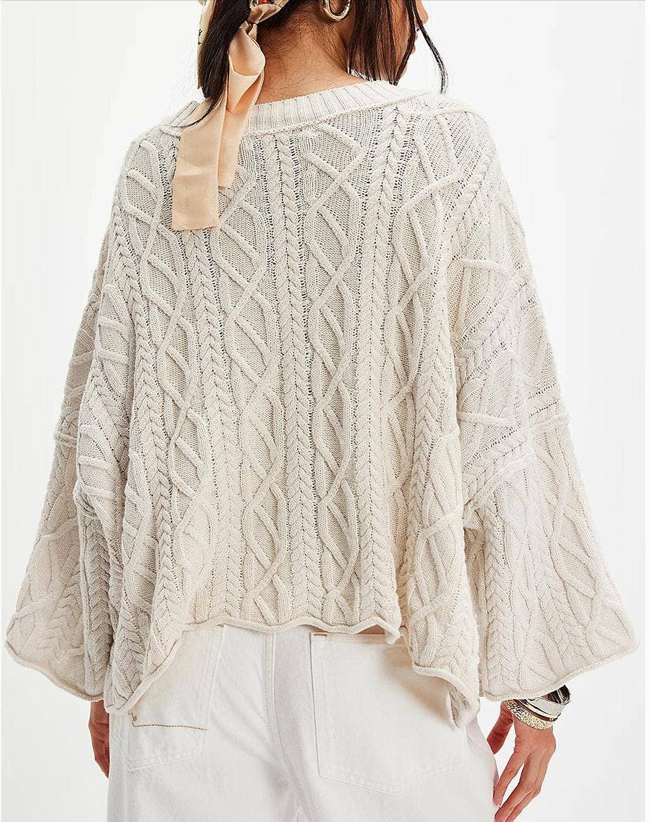 Suhkasana – Engroshandel Pullover - Dame – Chunky Kabelstrik Crop Sweater–Løs Boho Crewneck Pullover4