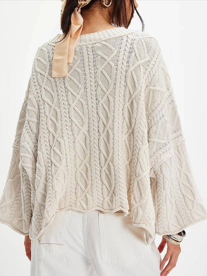 Suhkasana – Engroshandel Pullover - Dame – Chunky Kabelstrik Crop Sweater–Løs Boho Crewneck Pullover4