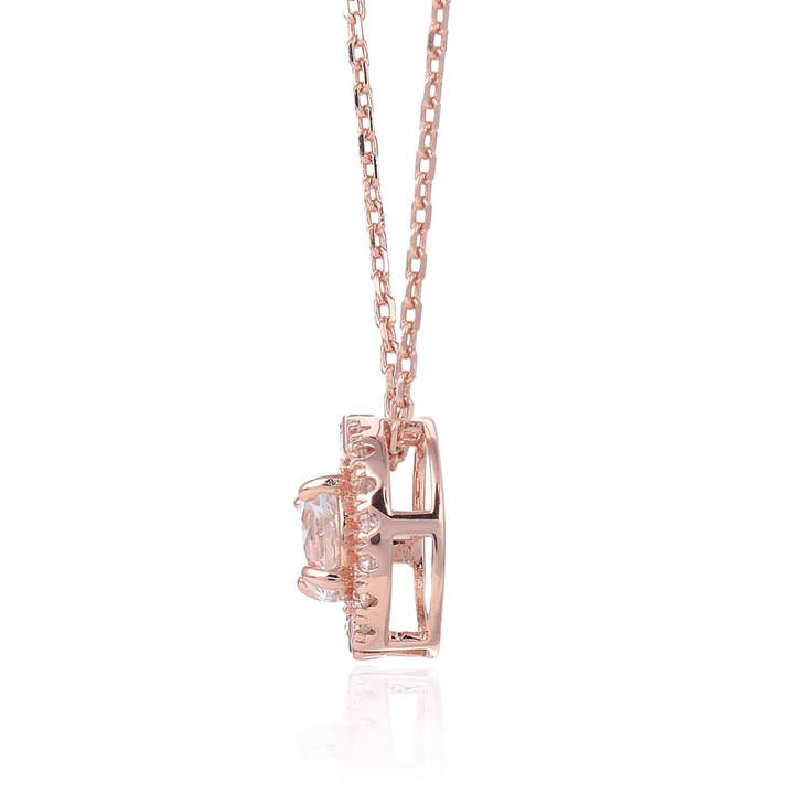 FCJ Jewelry LLC - Wholesale Pendant/Charm Necklace - Sterling Silver White Topaz Rose Gold Halo Necklace2