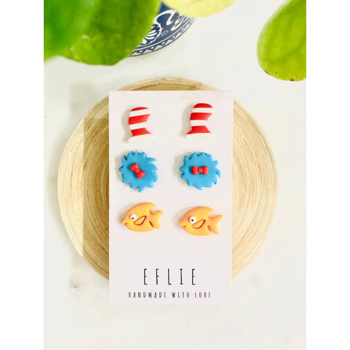 Eflie - Wholesale Dangle Earrings - Dr. Seuss Cat in the Hat Horton Comics Dangle Earrings1